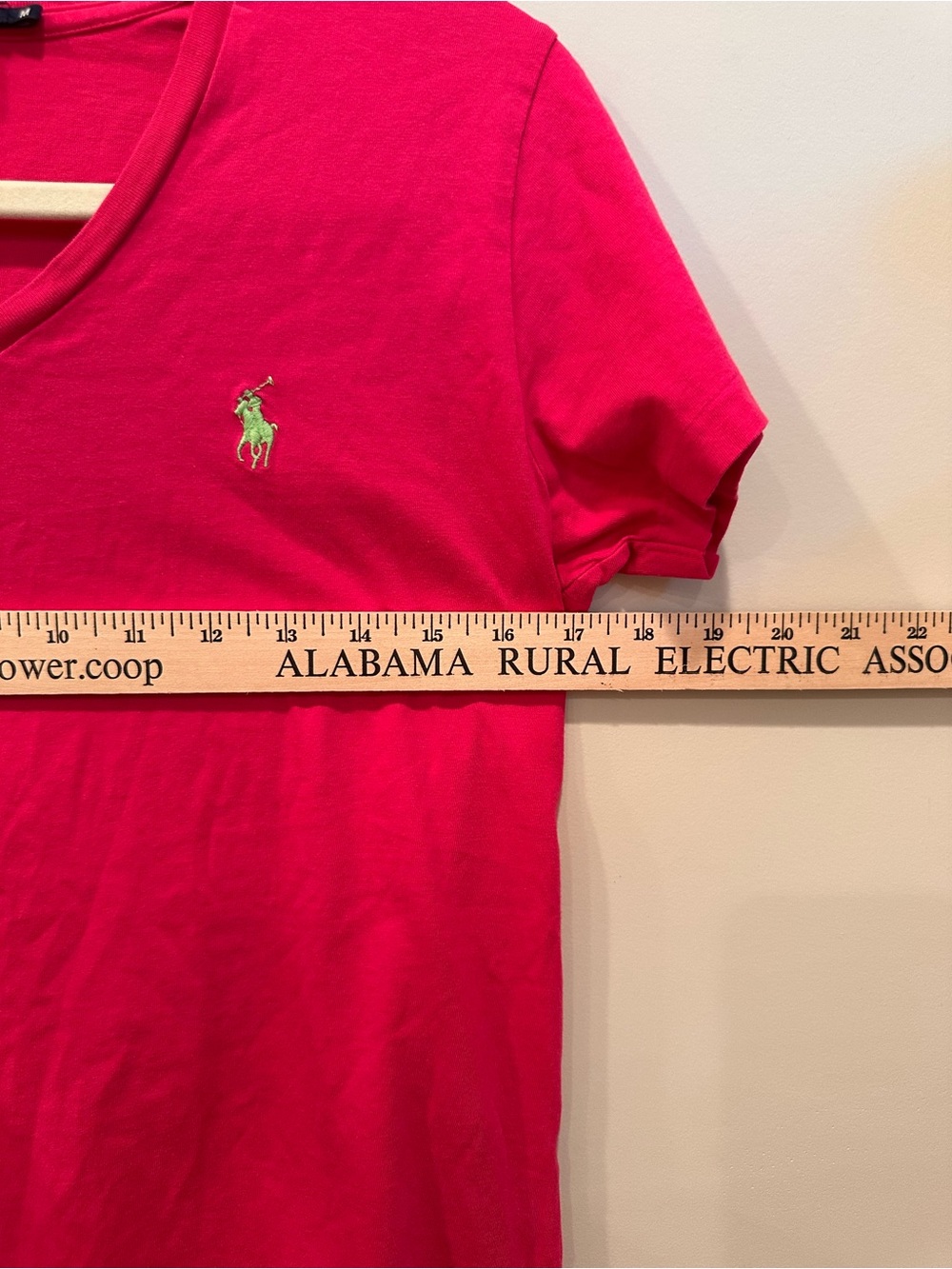 Ralph Lauren Sport Pink V-Neck Tee with Lime Pony Cotton Preppy Summer Sz M - Picture 4 of 6